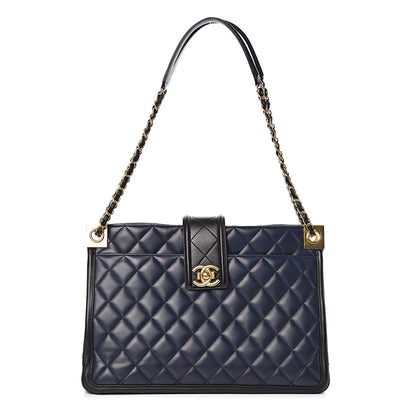 Chanel Lambskin Quilted Elegant CC Shopping Tote Navy Black 1 of 11