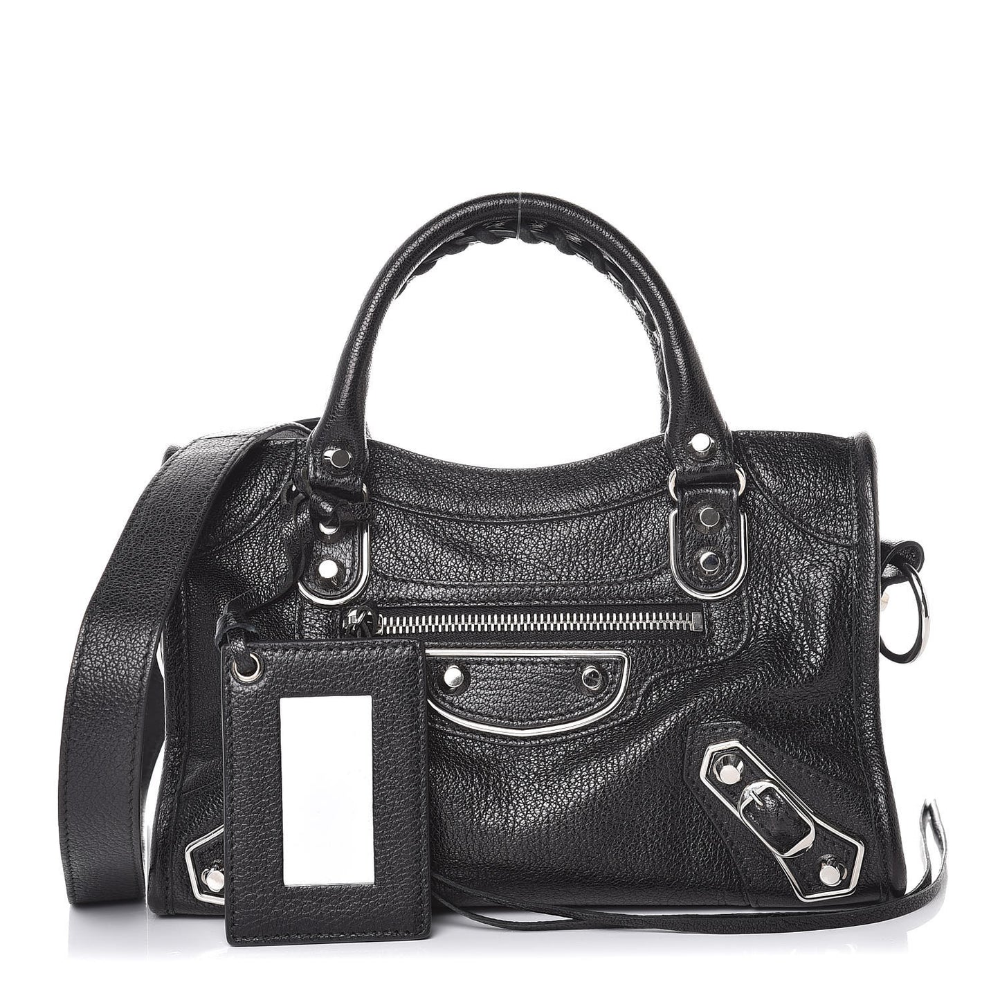 Chevre Silver Metallic Edge Hardware Mini City Black