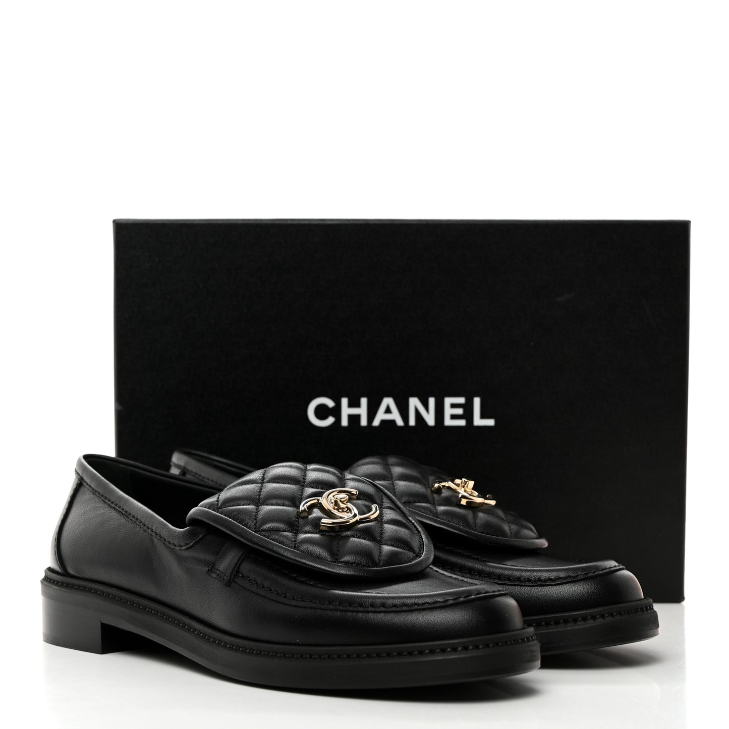 Lambskin Quilted CC Turnlock Loafers 40 Black