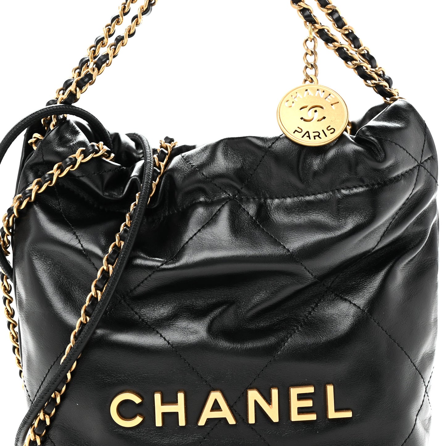 Shiny Calfskin Quilted Mini Chanel 22 Black