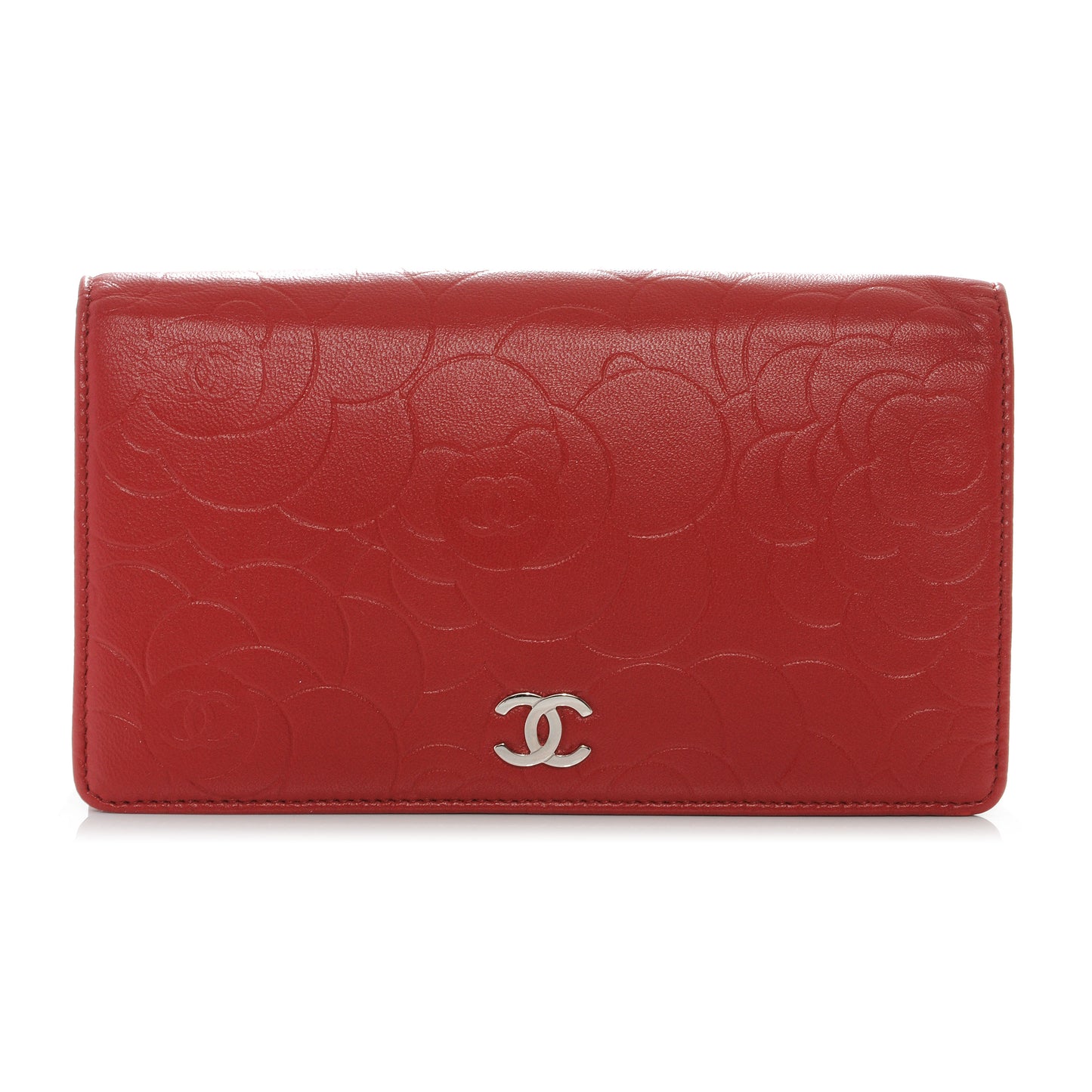 Lambskin Camellia Yen Wallet Red