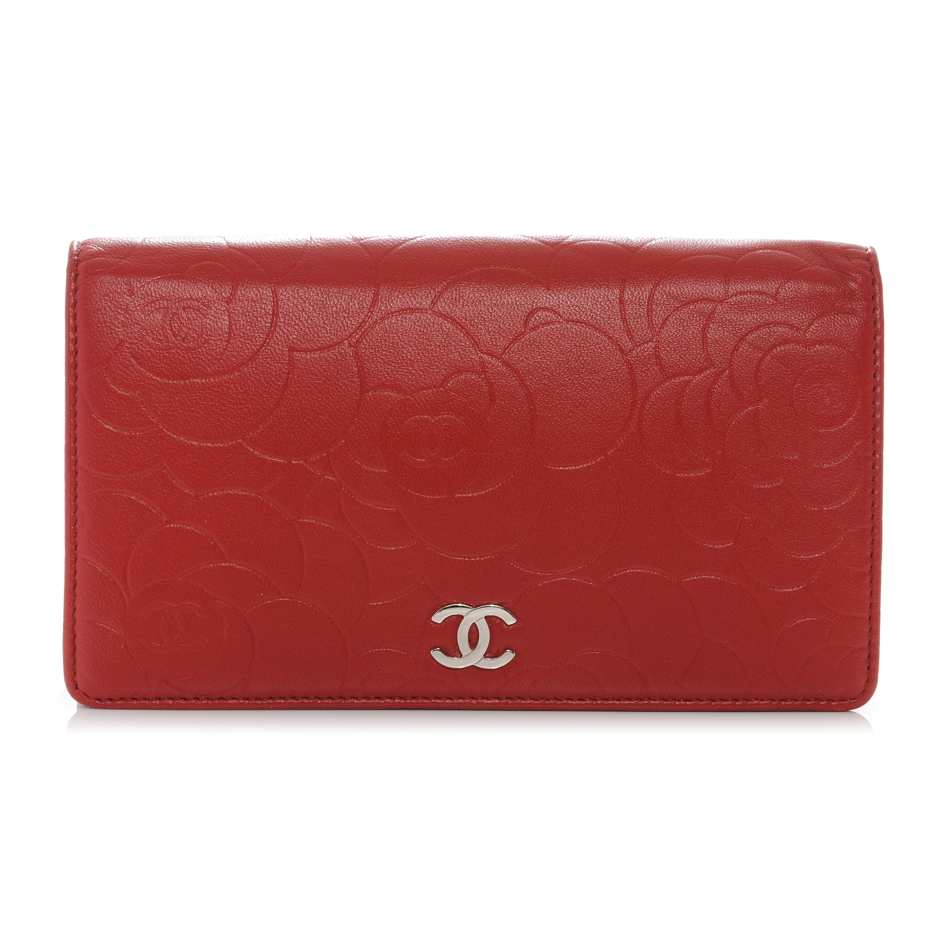 Chanel Lambskin Camellia Yen Wallet Red 1 of 8