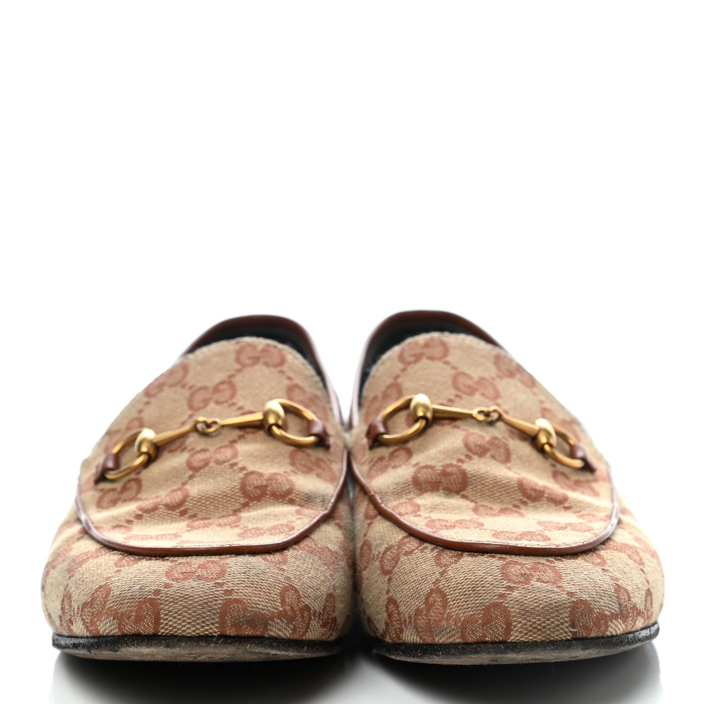 Canvas GG Monogram Horsebit Womens Jordaan Loafers 39.5 Beige Ruggine Rust