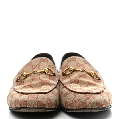 Gucci Canvas GG Monogram Horsebit Womens Jordaan Loafers 39.5 Beige Ruggine Rust 2 of 8