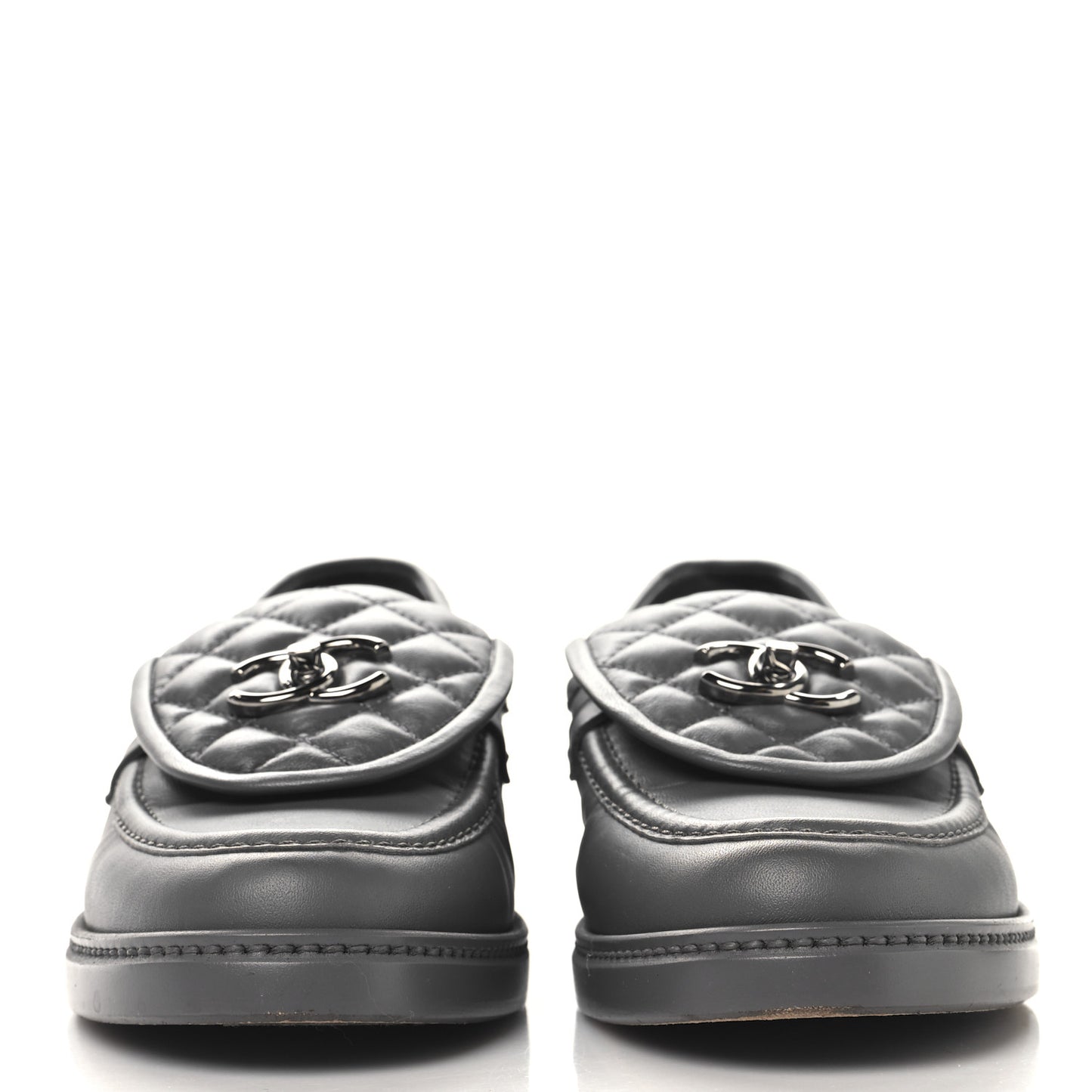 Lambskin Quilted CC Turnlock Loafers 40.5 Grey
