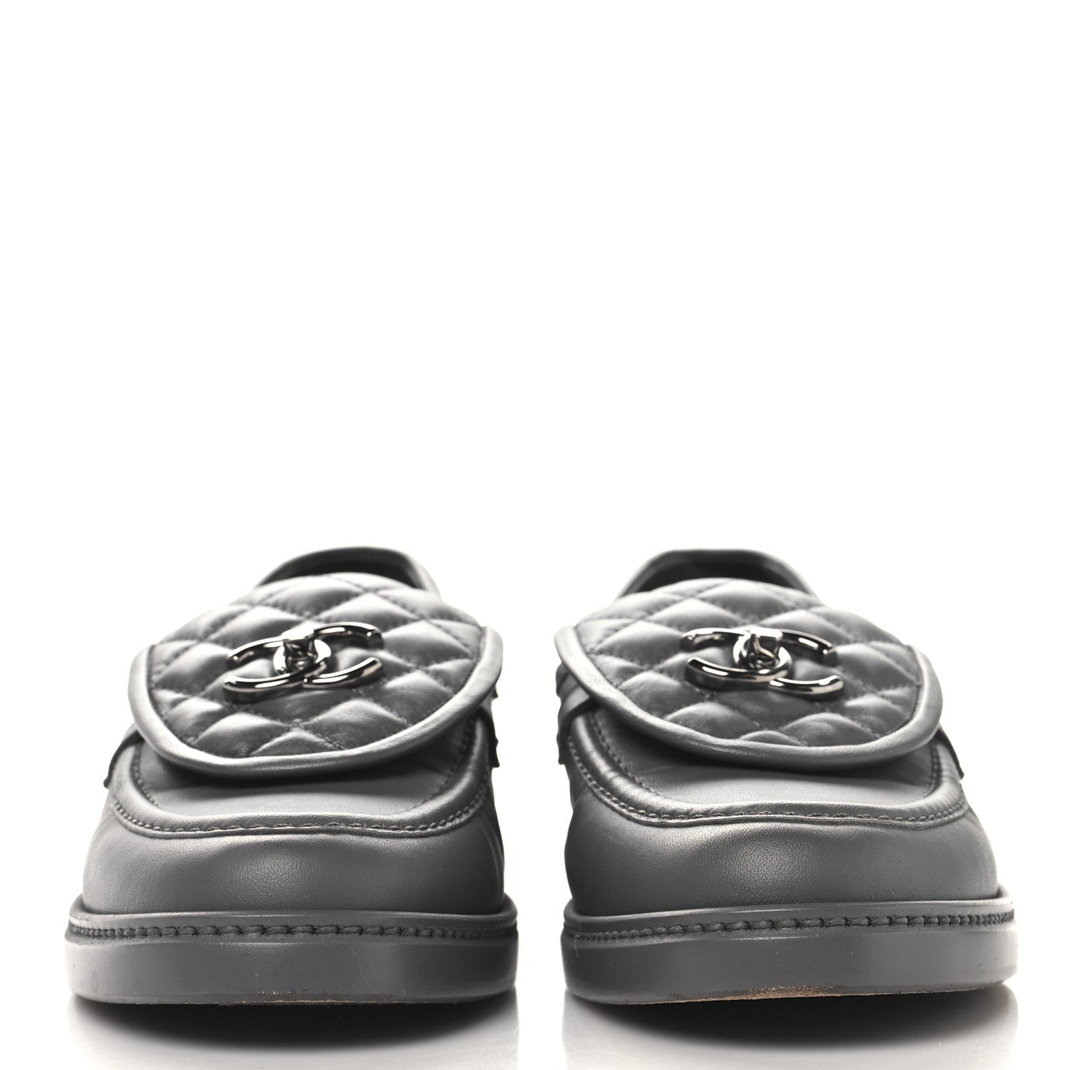 Chanel Lambskin Quilted CC Turnlock Loafers 40.5 Grey 3 of 9