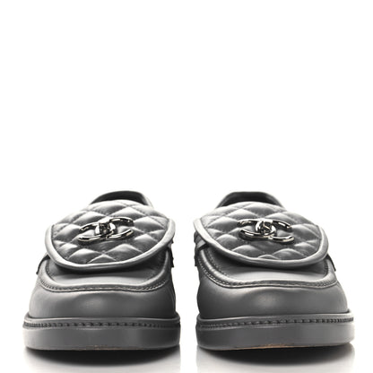 Chanel Lambskin Quilted CC Turnlock Loafers 40.5 Grey 3 of 9