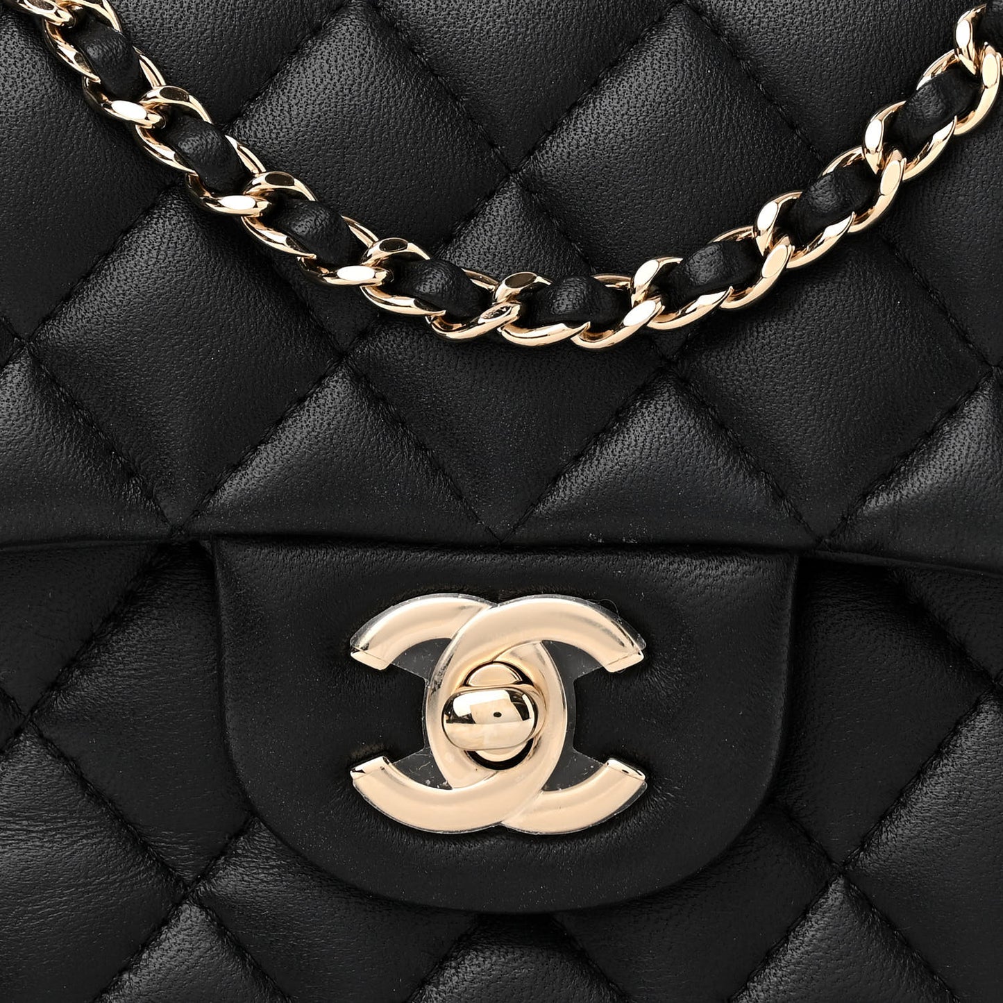 Lambskin Quilted Mini Top Handle Rectangular Flap Black