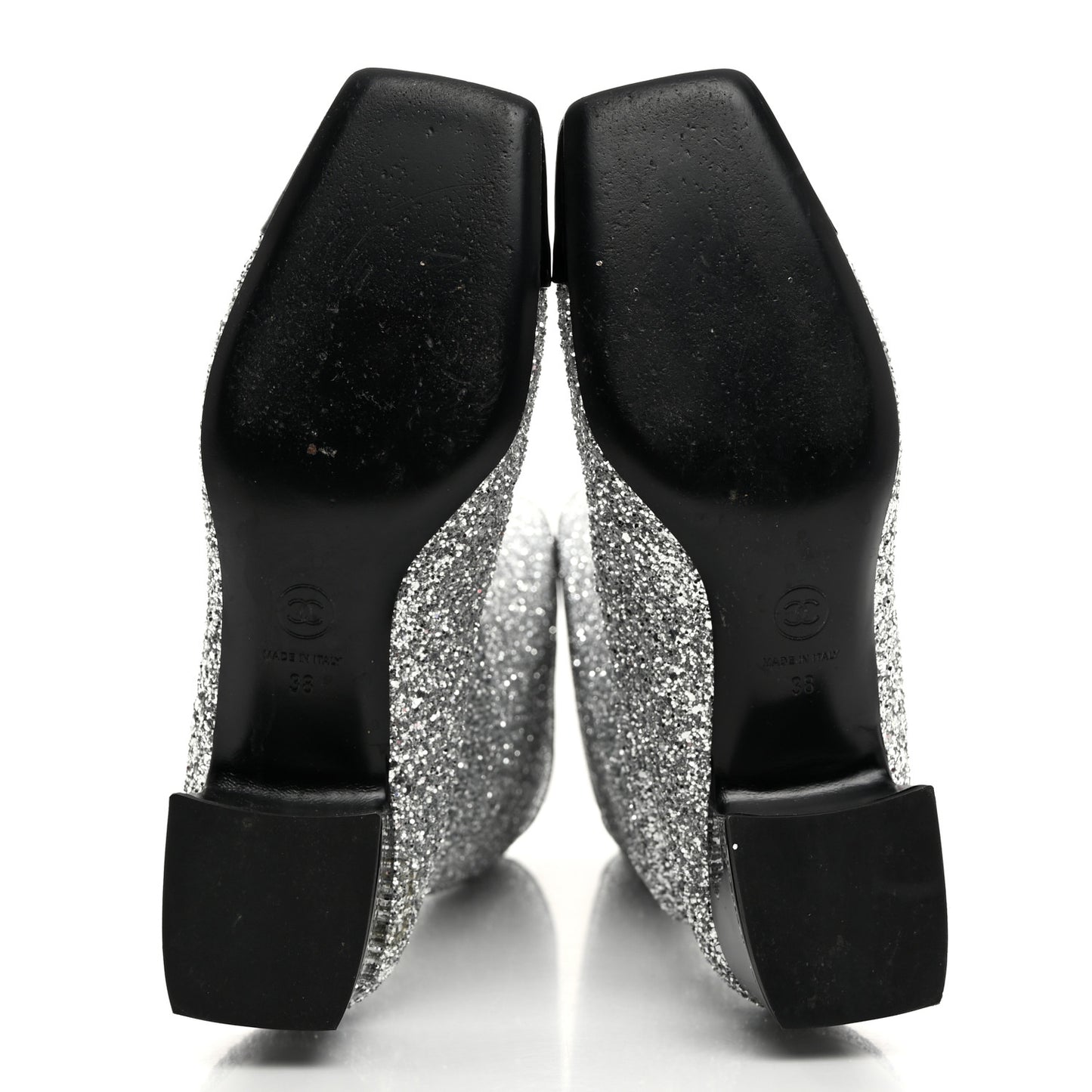 Glitter Patent Calfskin Cap Toe Fantasy High Boots 38 Silver Black