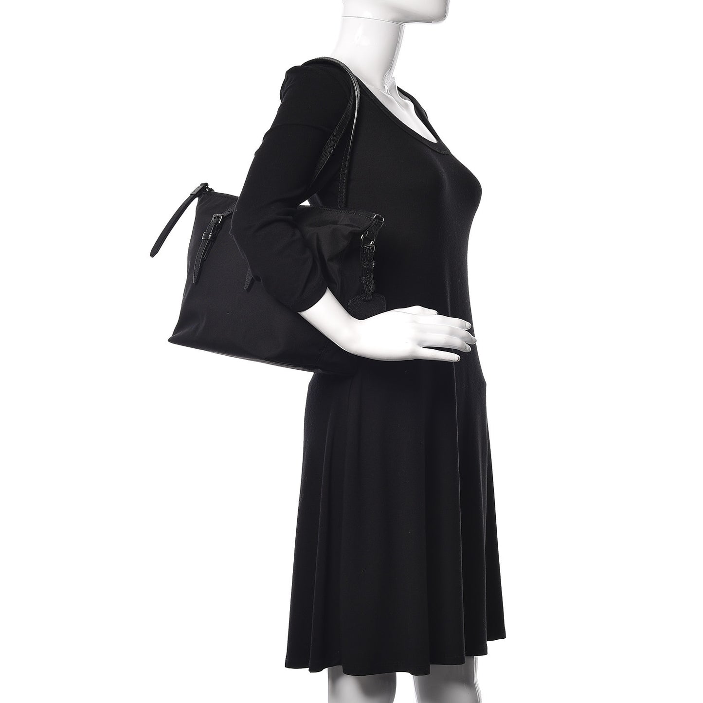 London Grainy Calfskin Nylon Small Tote Black