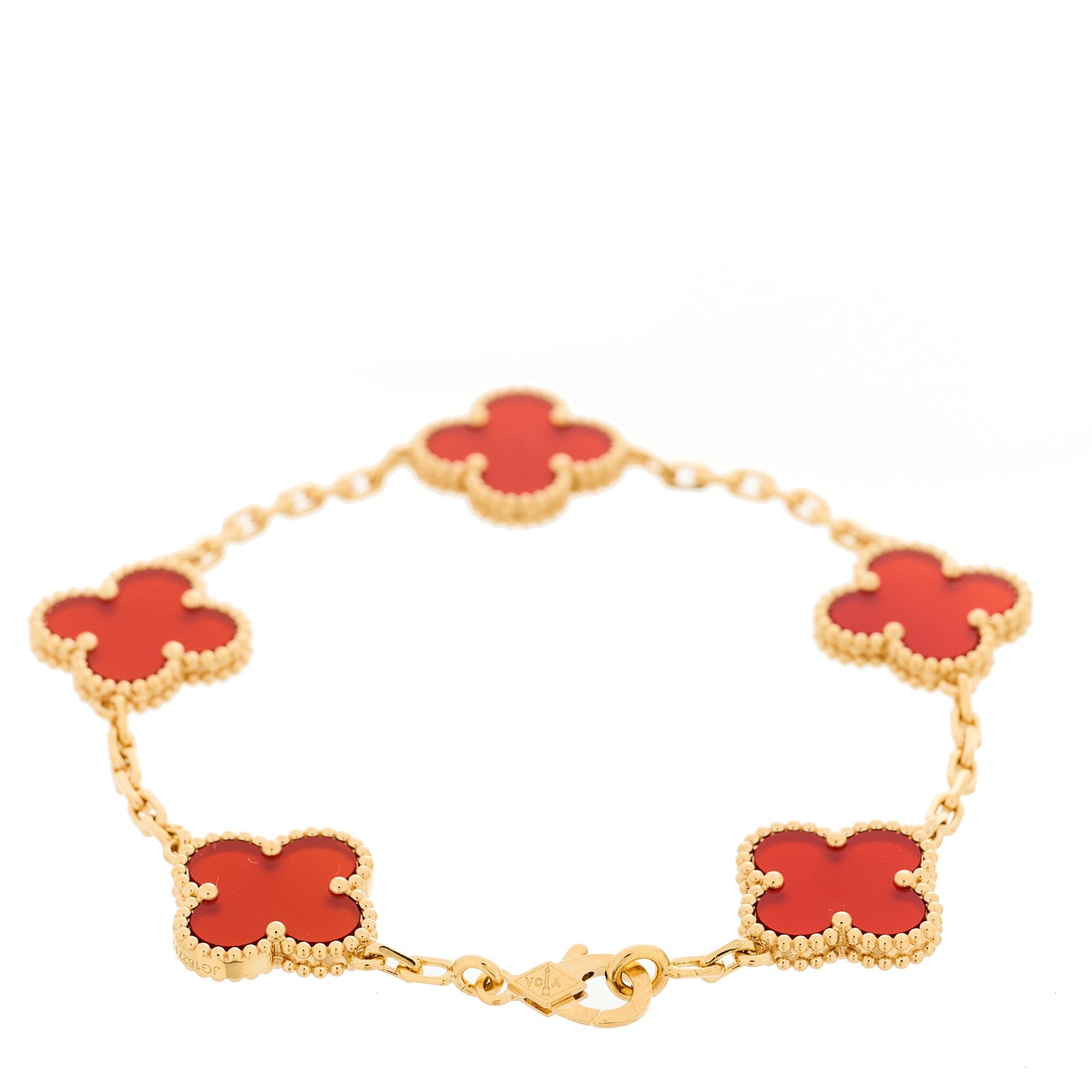 Van Cleef & Arpels 18K Yellow Gold Carnelian 5 Motifs Vintage Alhambra Bracelet 2 of 5