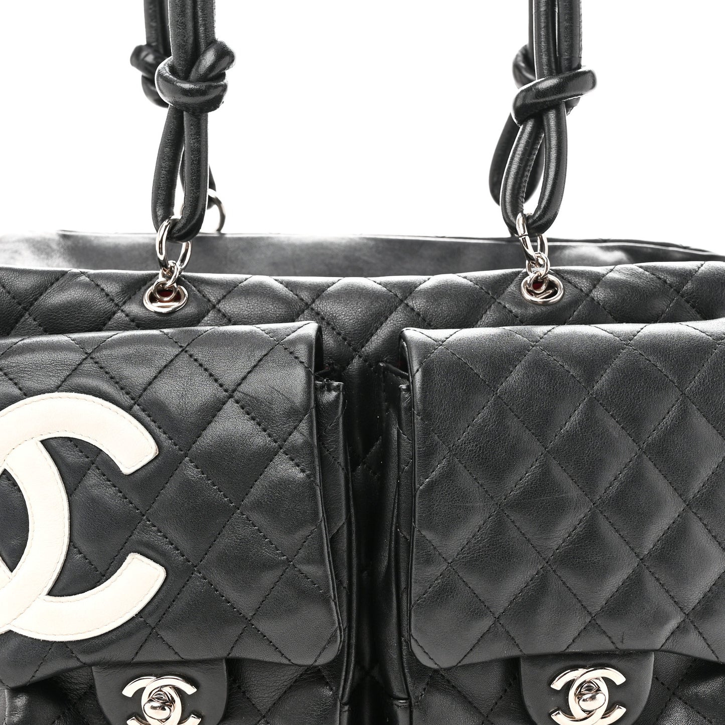 Calfskin Quilted Large Cambon Multipocket Reporter Black White