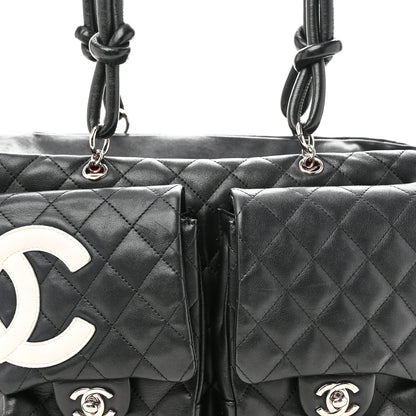 Chanel Calfskin Quilted Large Cambon Multipocket Reporter Black White 8 of 11