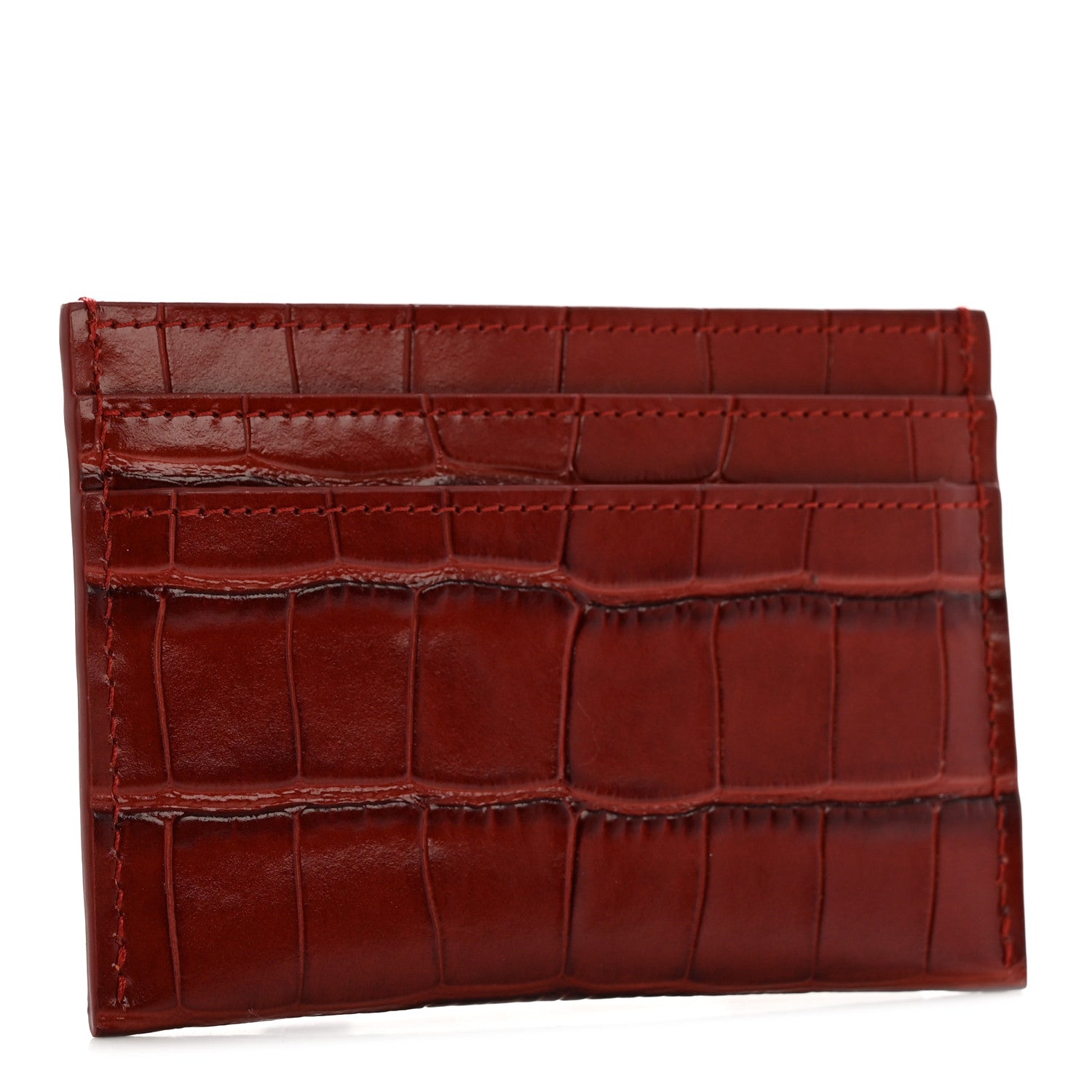 Chanel Calfskin Crocodile Embossed Card Holder Burgundy 3 of 8