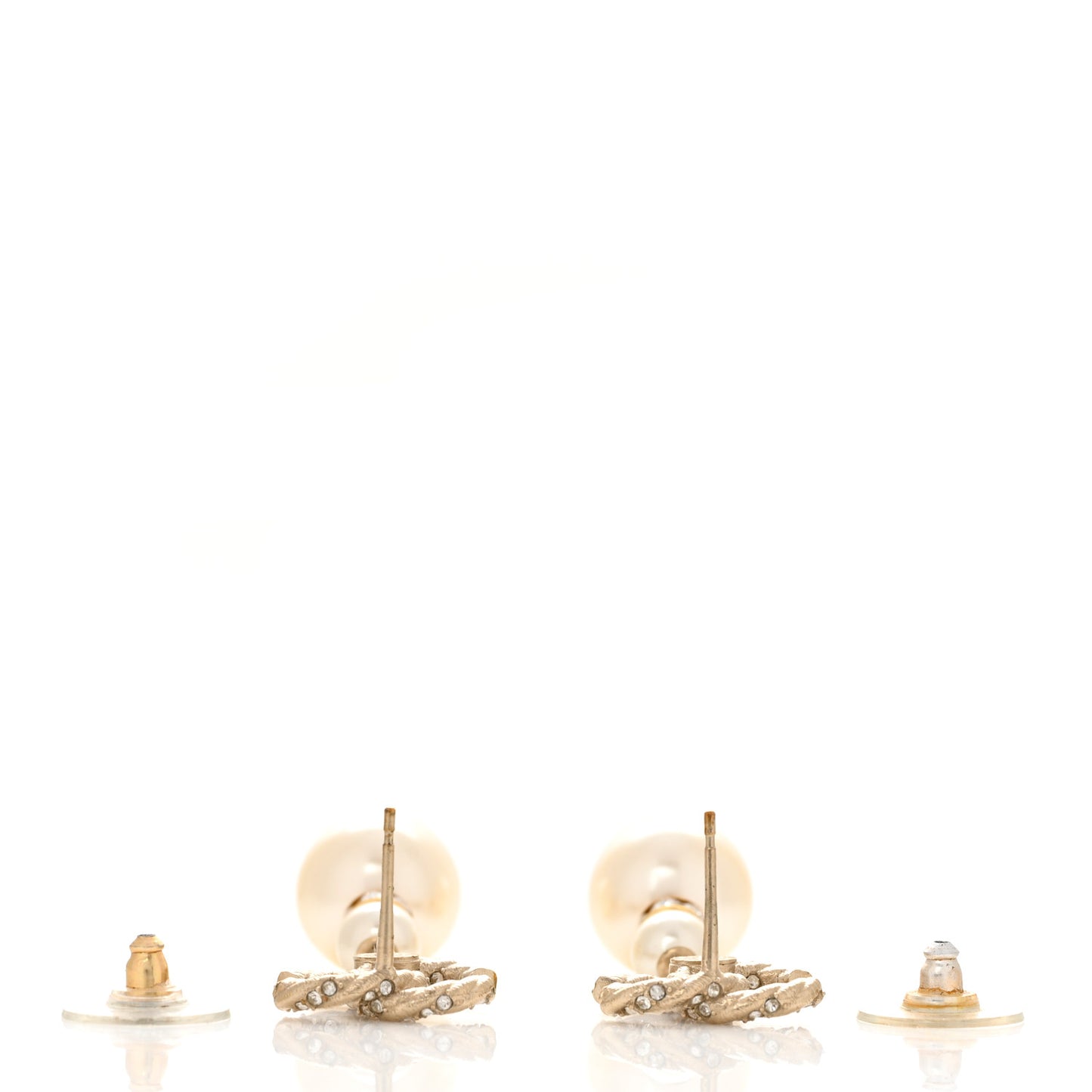 Pearl Crystal Twisted CC Drop Earrings Gold