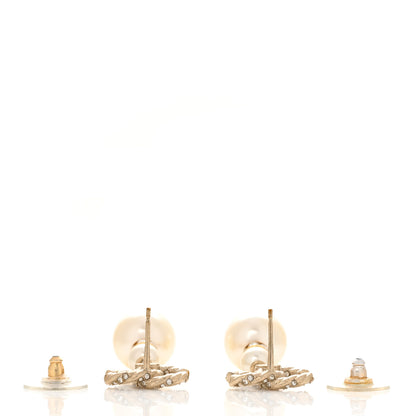 Chanel Pearl Crystal Twisted CC Drop Earrings Gold 3 of 4