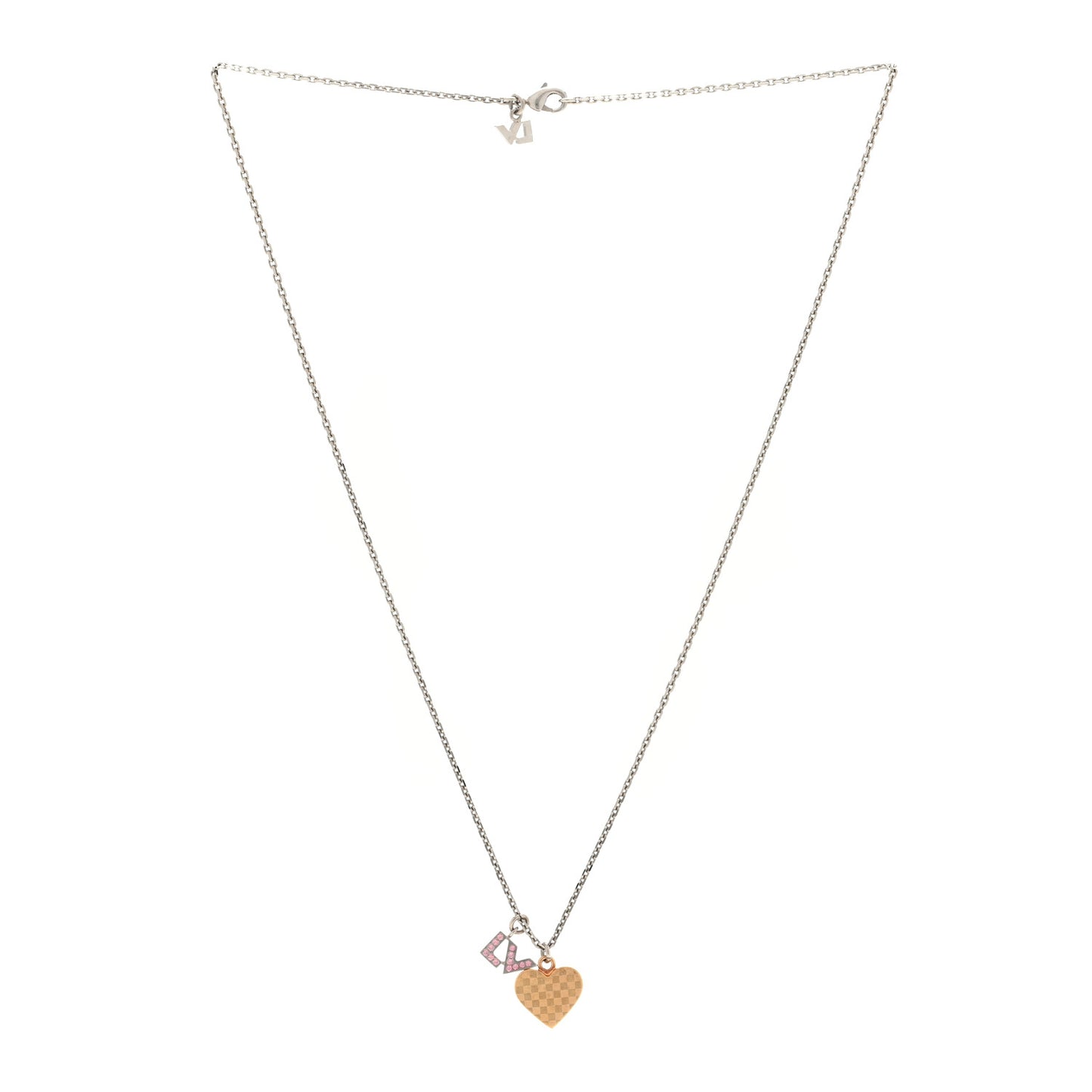 Damier Heart Pendant Necklace Silver Gold