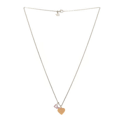 Louis Vuitton Damier Heart Pendant Necklace Silver Gold 2 of 4
