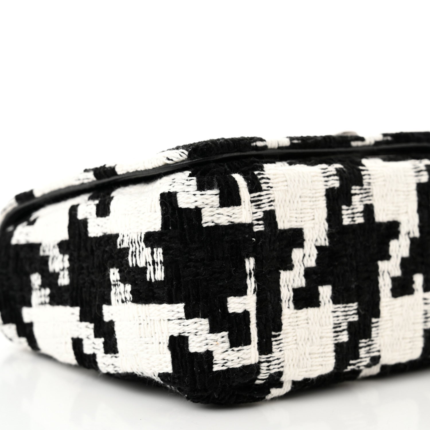 Christian Dior Tweed Macro Houndstooth Small Caro Bag Black White 9 of 11