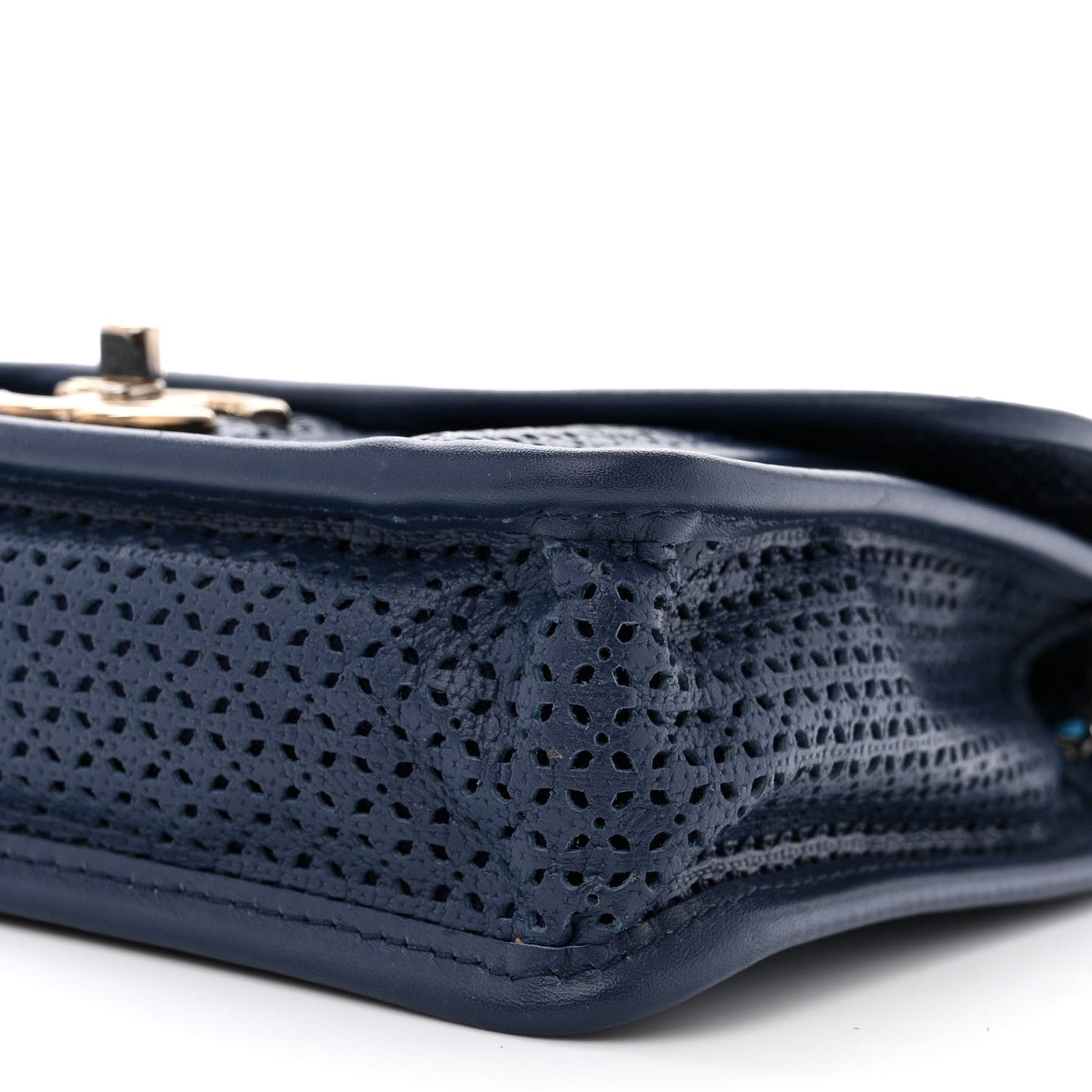 Metallic Perforated Calfskin Small Up In The Air Flap Navy Blue