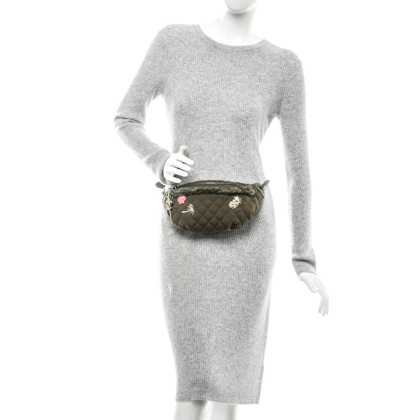 Canvas Lambskin Quilted Coco Cuba Charms Waist Bag Khaki