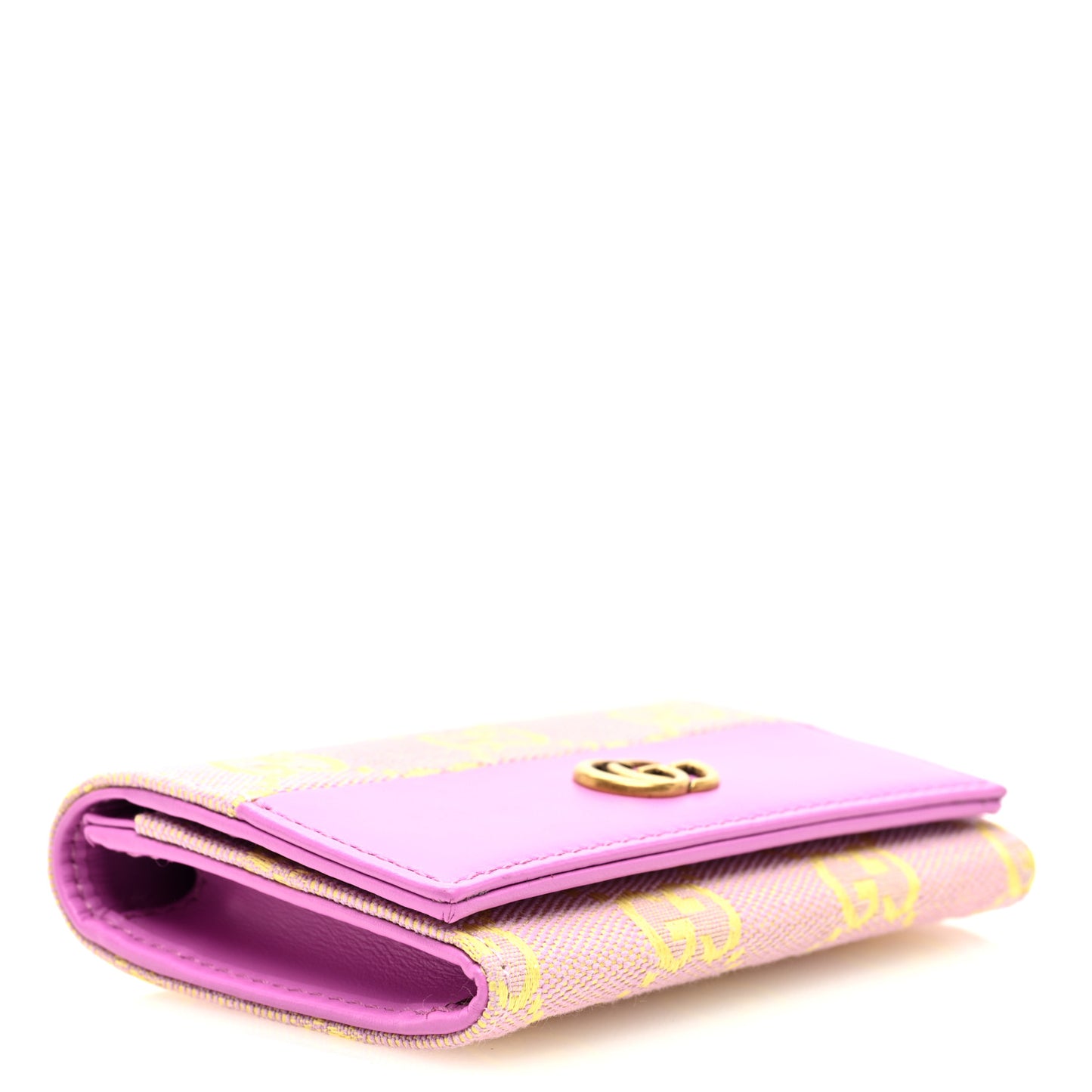 Moire Calfskin Monogram Bi-Fold Card Case Lilac Yellow
