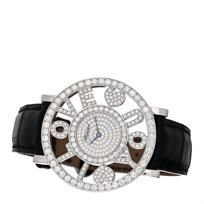 Chopard 18K White Gold Alligator Diamond Pave 36mm Happy Diamonds I LOVE YOU Quartz Watch 2 of 4