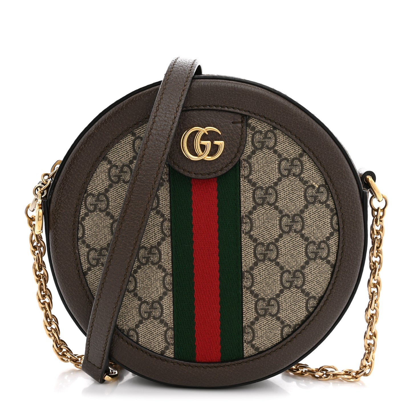 GG Supreme Monogram Web Mini Ophidia Round Shoulder Bag Brown