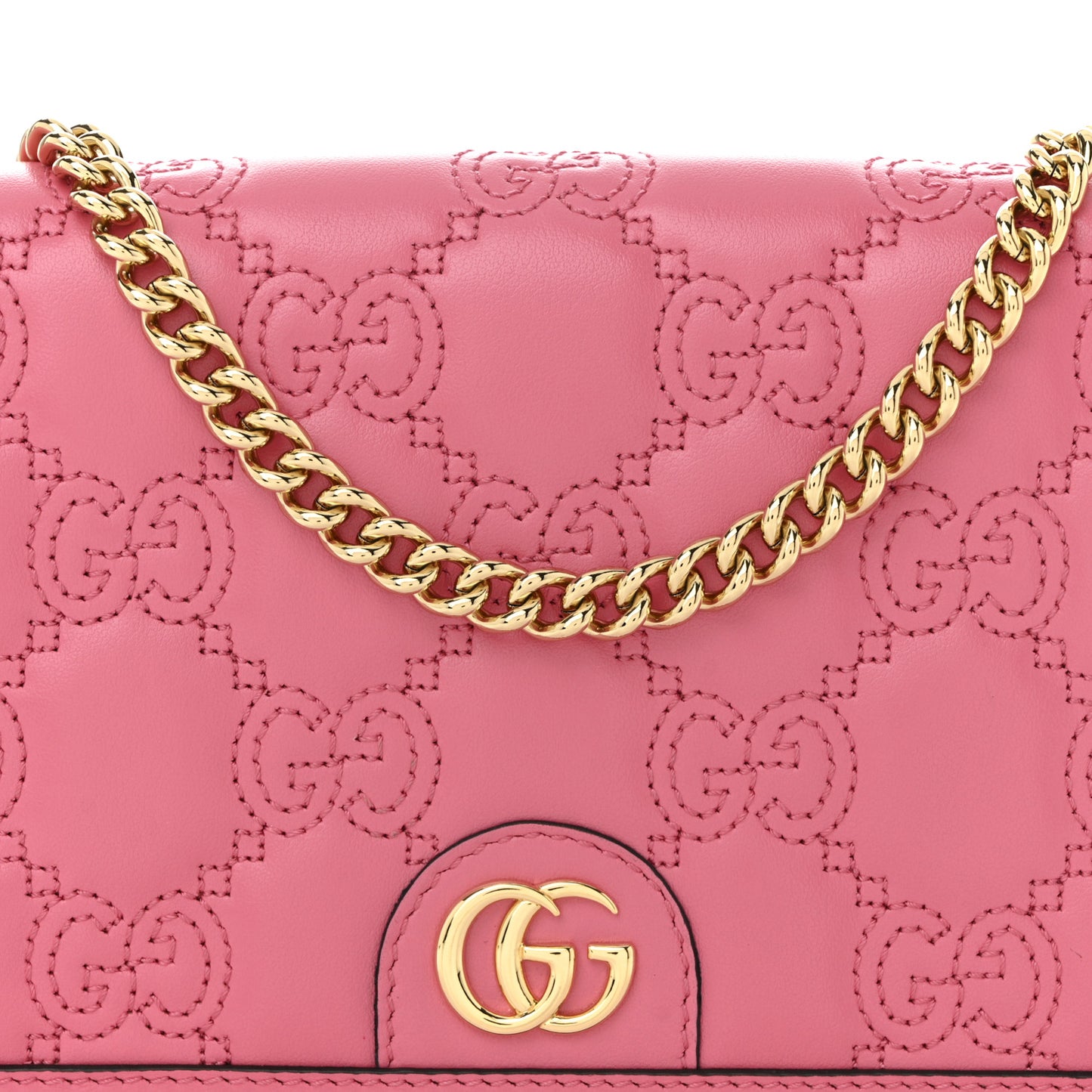 Calfskin GG Matelasse Chain Wallet Rhodamine Pink