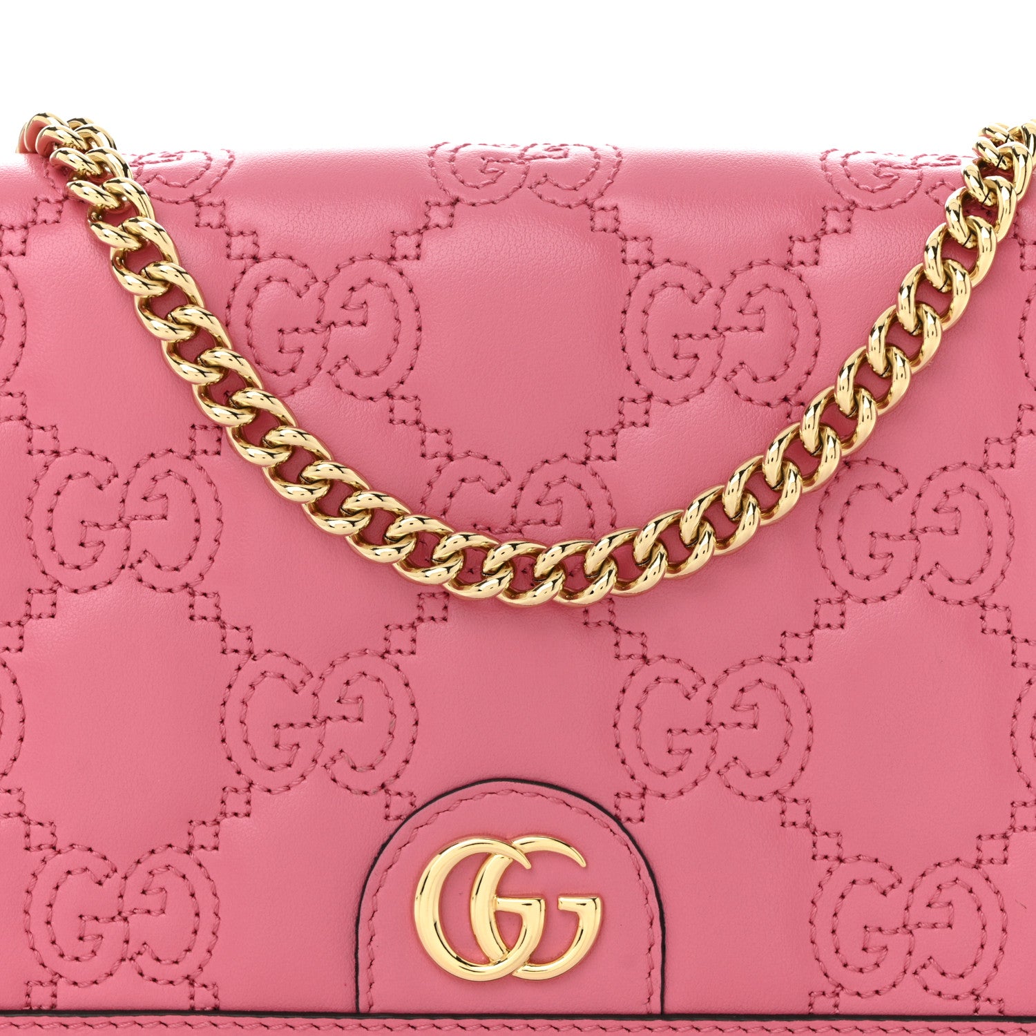 Gucci Calfskin GG Matelasse Chain Wallet Rhodamine Pink 7 of 9