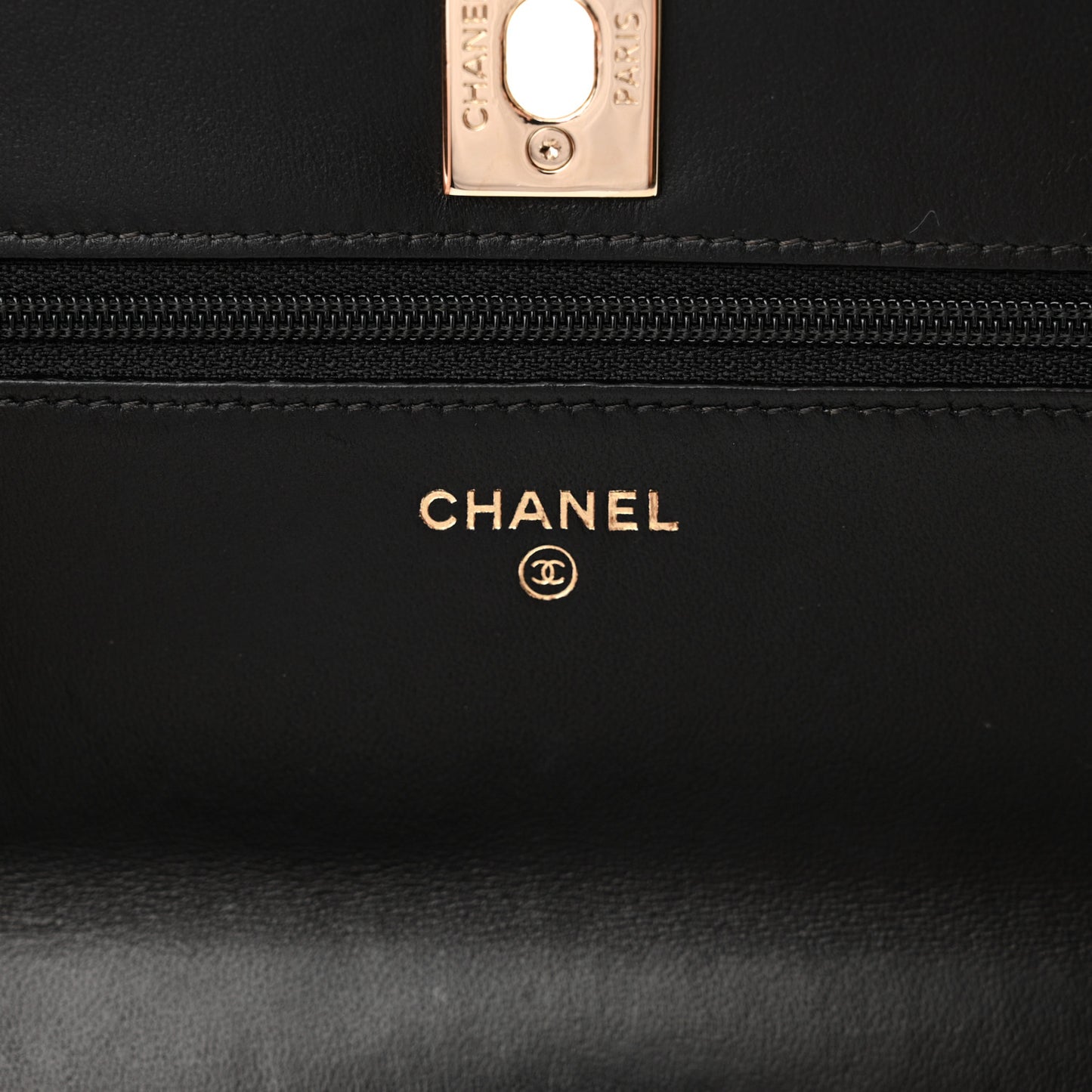 Lambskin Chevron Quilted Trendy CC Wallet On Chain WOC Black