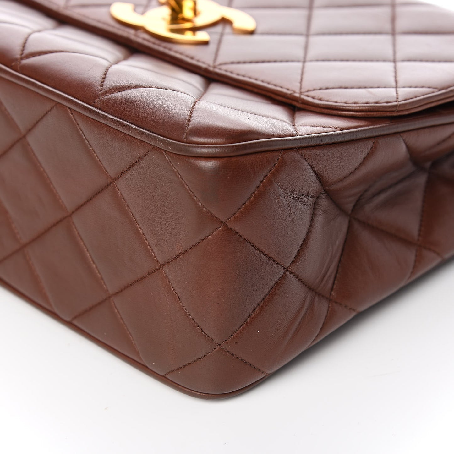 Lambskin Quilted Medium Single Flap Bag Brown