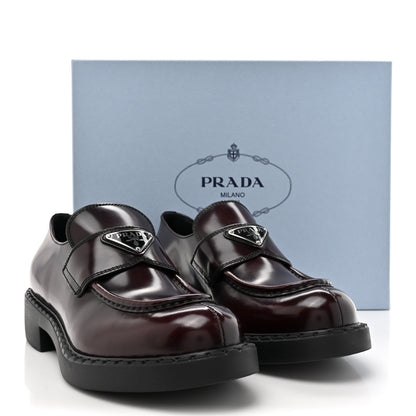 Prada Spazzolato Metal Triangle Logo 50mm Loafers 39.5 Cordovan 9 of 9
