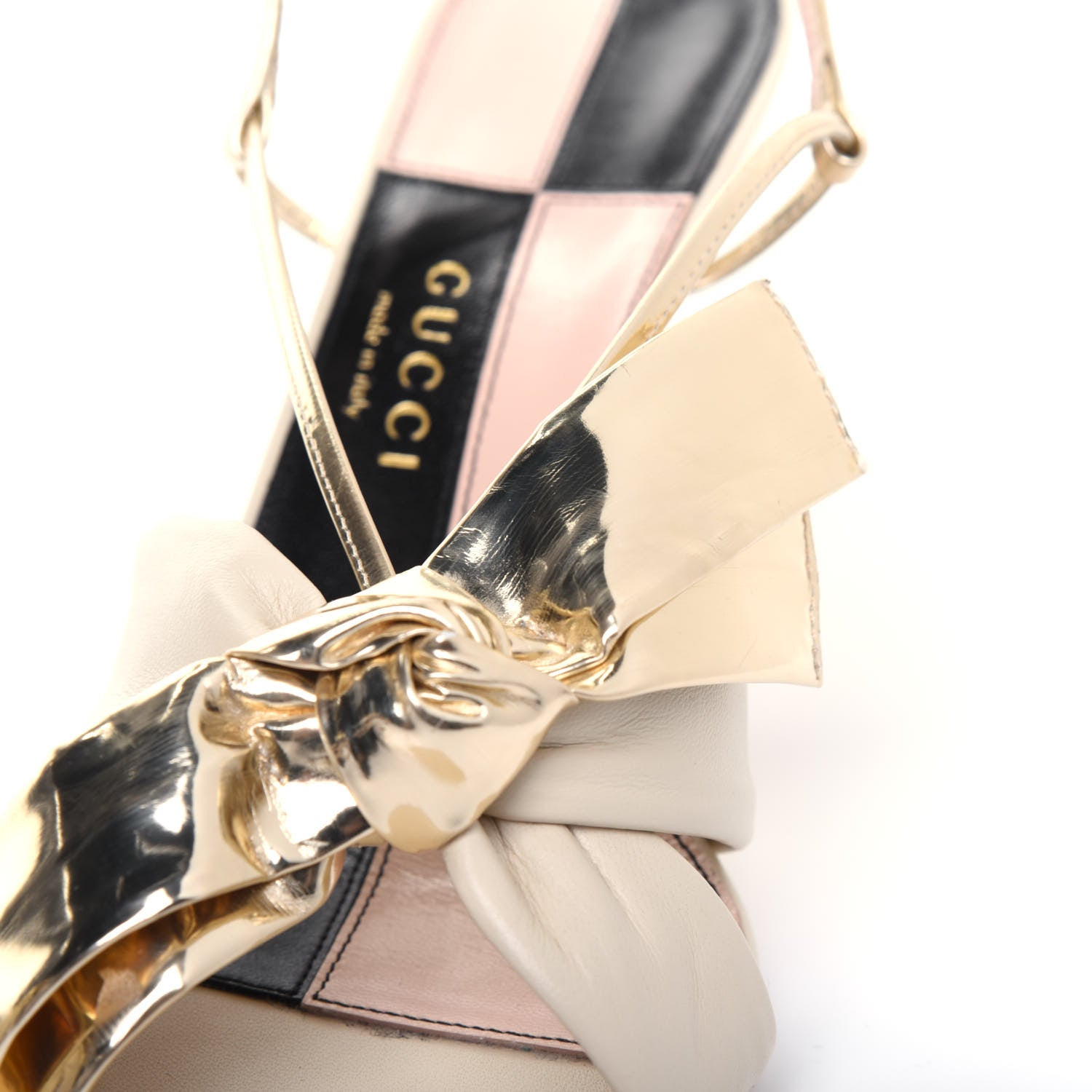 Gucci Nappa Metallic Bow Daphne Mid Heel Sandals 37.5 Vintage White Platino 8 of 11