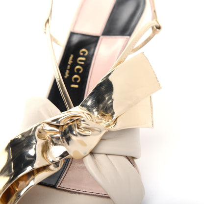 Gucci Nappa Metallic Bow Daphne Mid Heel Sandals 37.5 Vintage White Platino 8 of 11