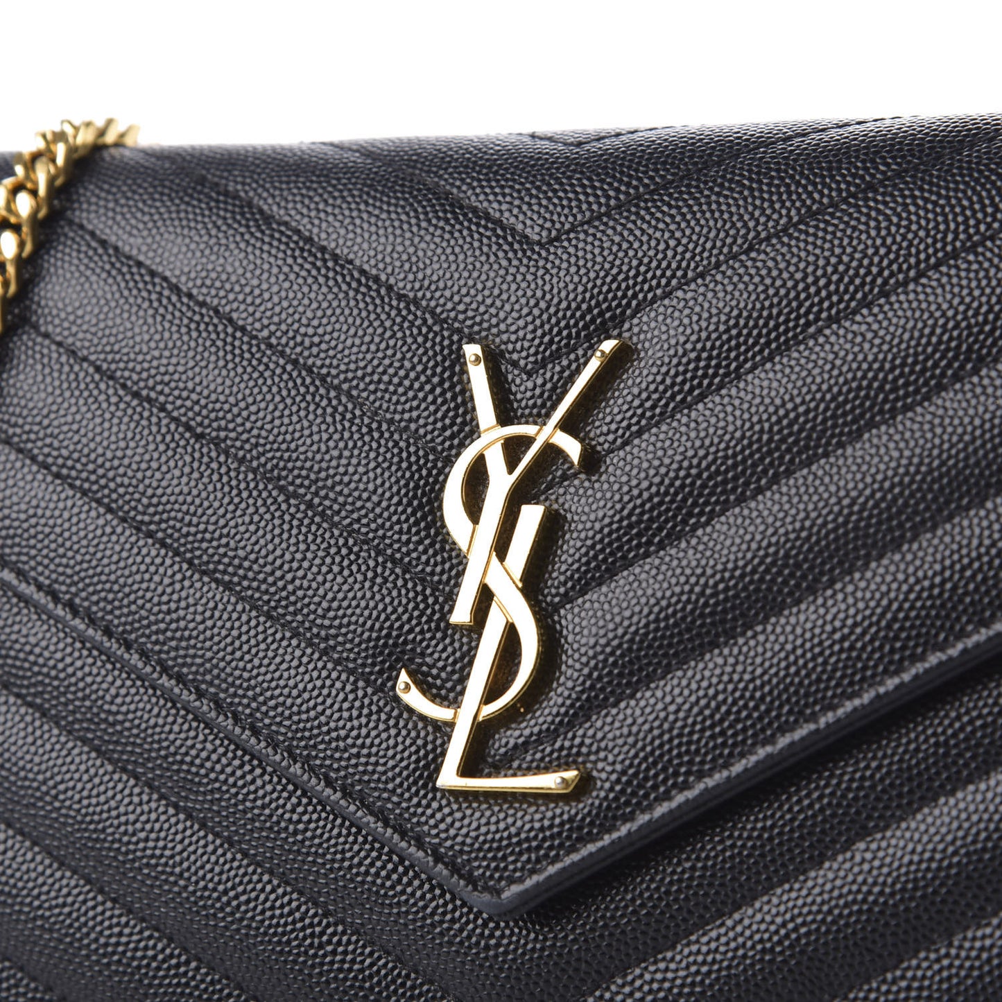 Grain De Poudre Matelasse Chevron Monogram Chain Wallet Black