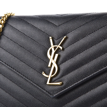 Saint Laurent Grain De Poudre Matelasse Chevron Monogram Chain Wallet Black 8 of 9