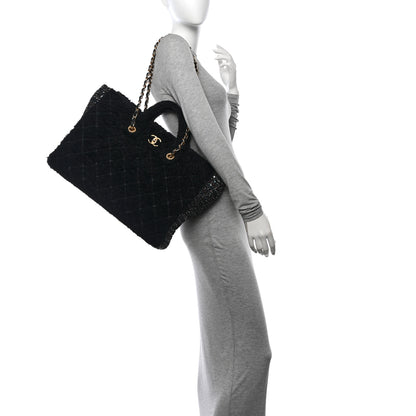Chanel Shearling Sequin Tweed Shopper Tote Black 2 of 11