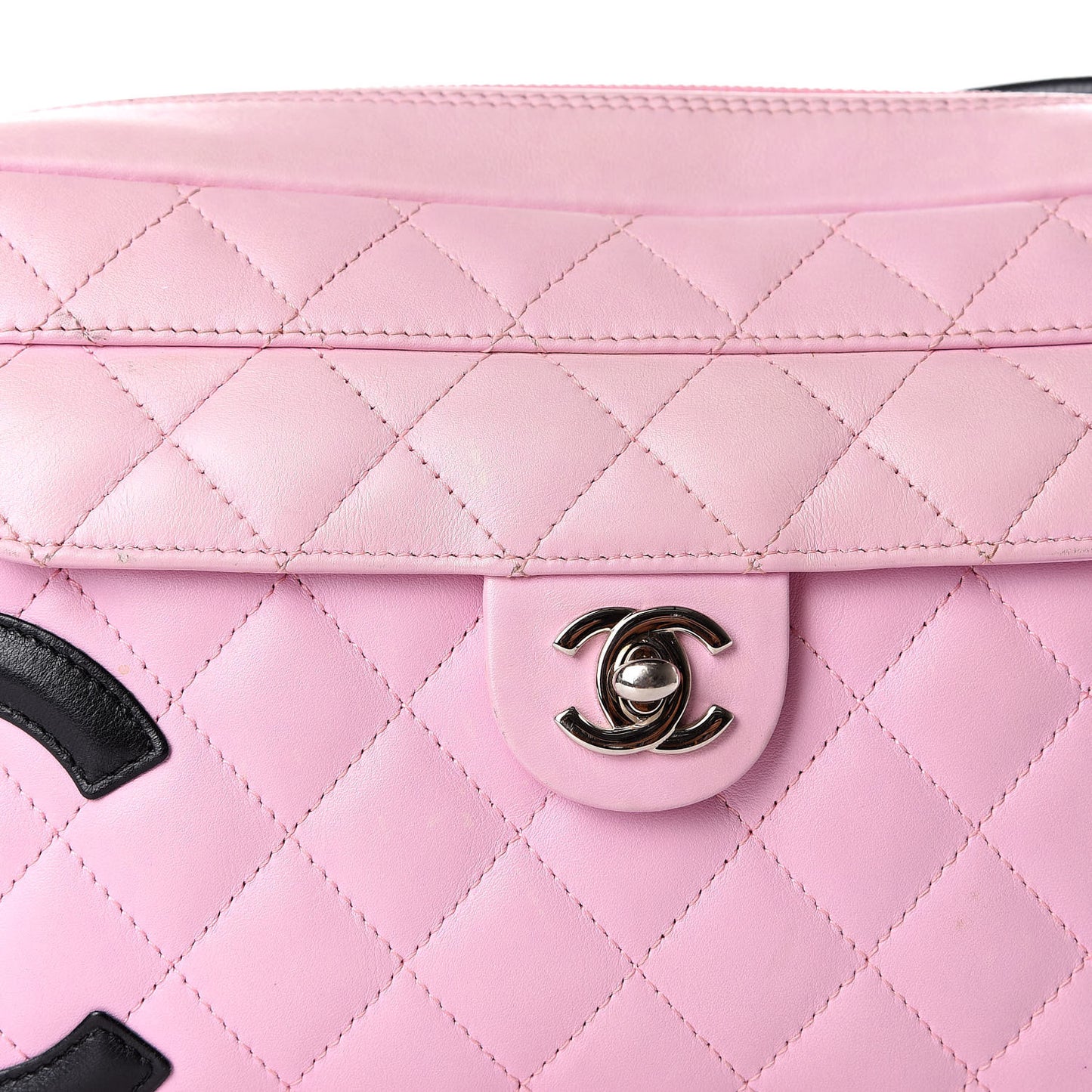 Calfskin Quilted Cambon Camera Case Pink Black