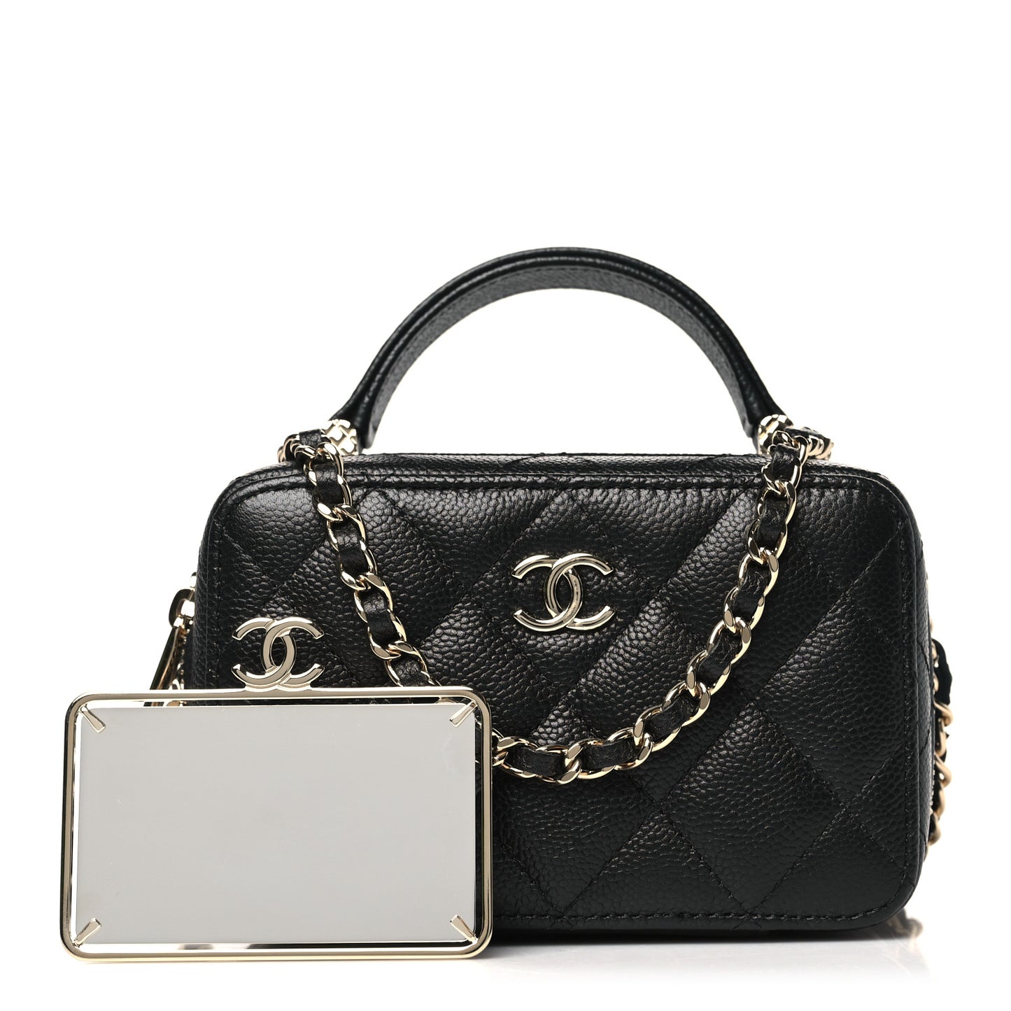 Caviar Quilted Small Top Handle Vanity Case Black