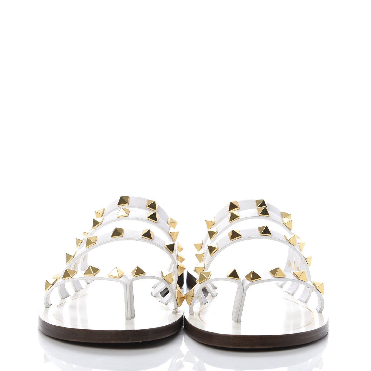 Calfskin Rockstud Flair Caged Flat Slide Sandals 35.5 White