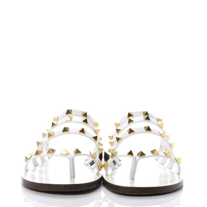 Valentino Garavani Calfskin Rockstud Flair Caged Flat Slide Sandals 35.5 White 2 of 9