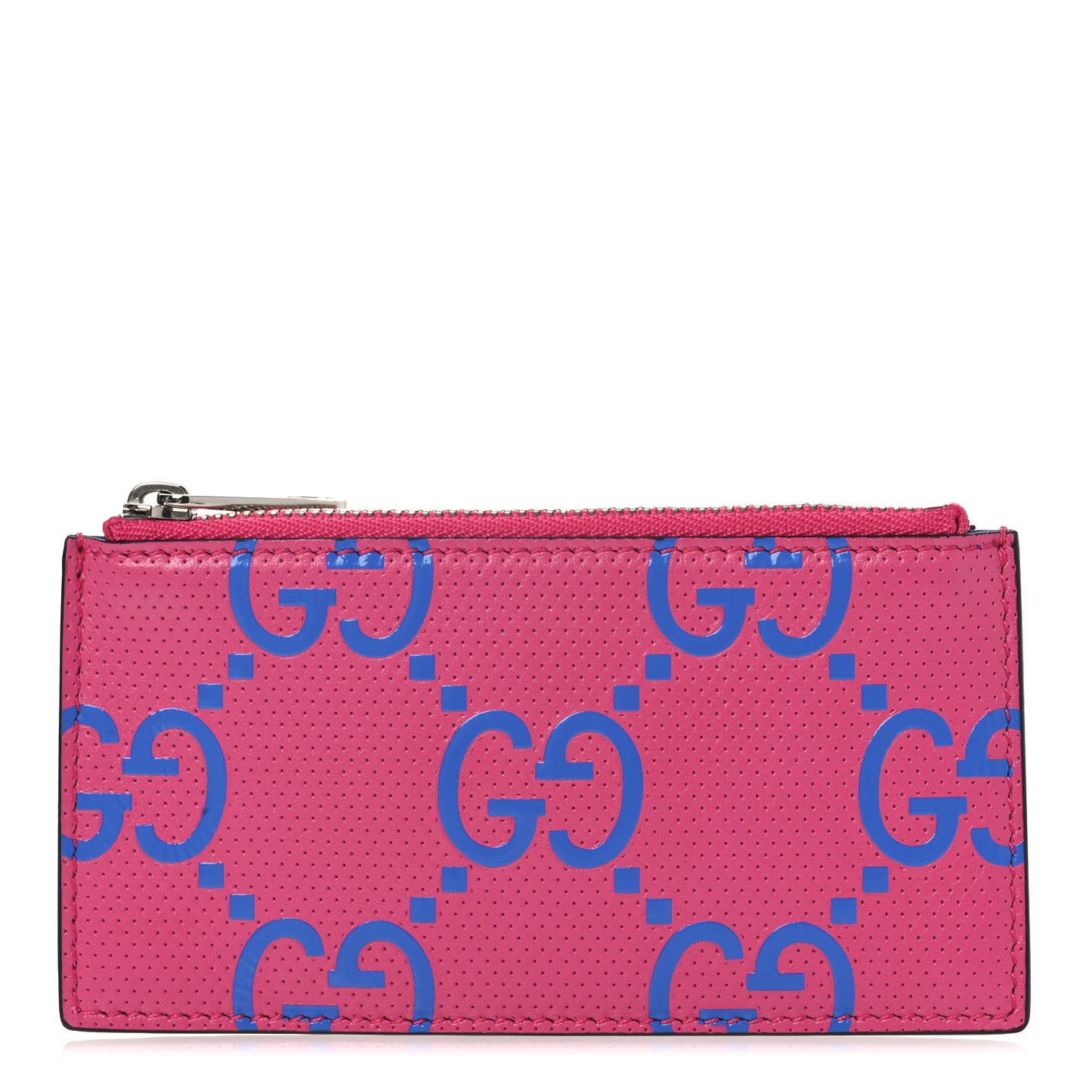 Calfskin GG Tennis Bi-Color Embossed Zip Wallet Modern Fucsia Modern Blue