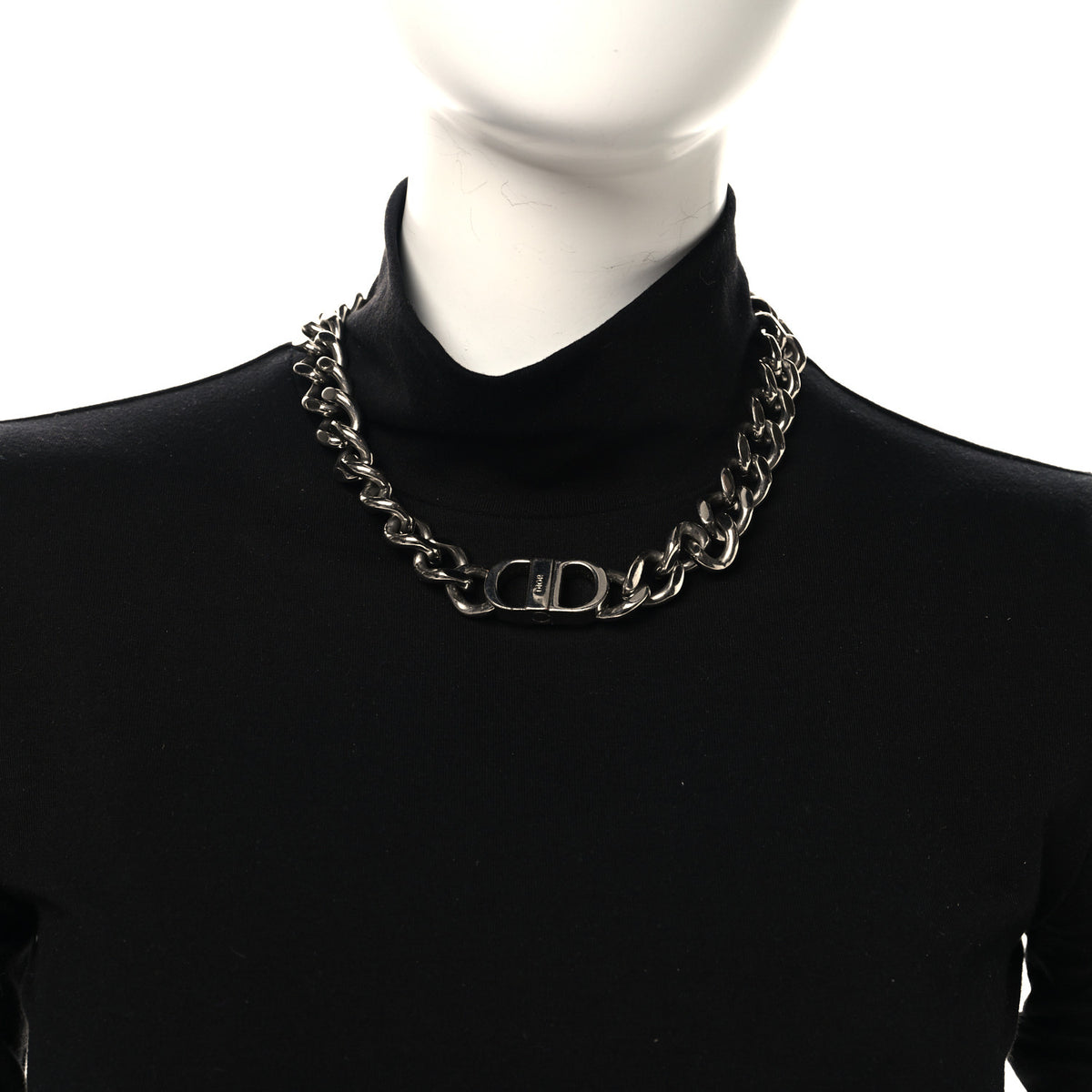 Christian Dior Brass CD Icon Chain Link Necklace Silver 2 of 4