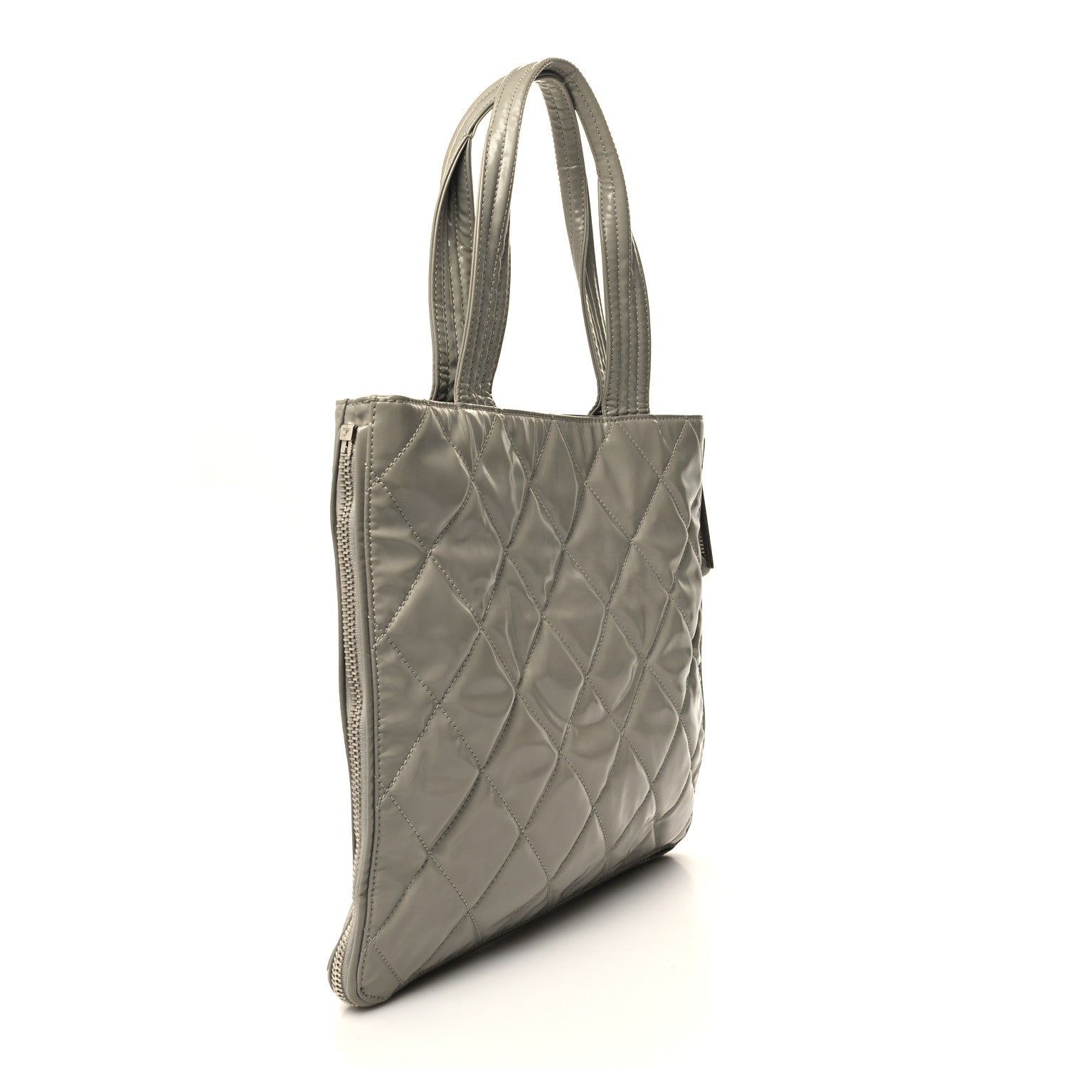 Chanel Patent Quilted Expandable CC Shoping Tote Grey 2 of 13