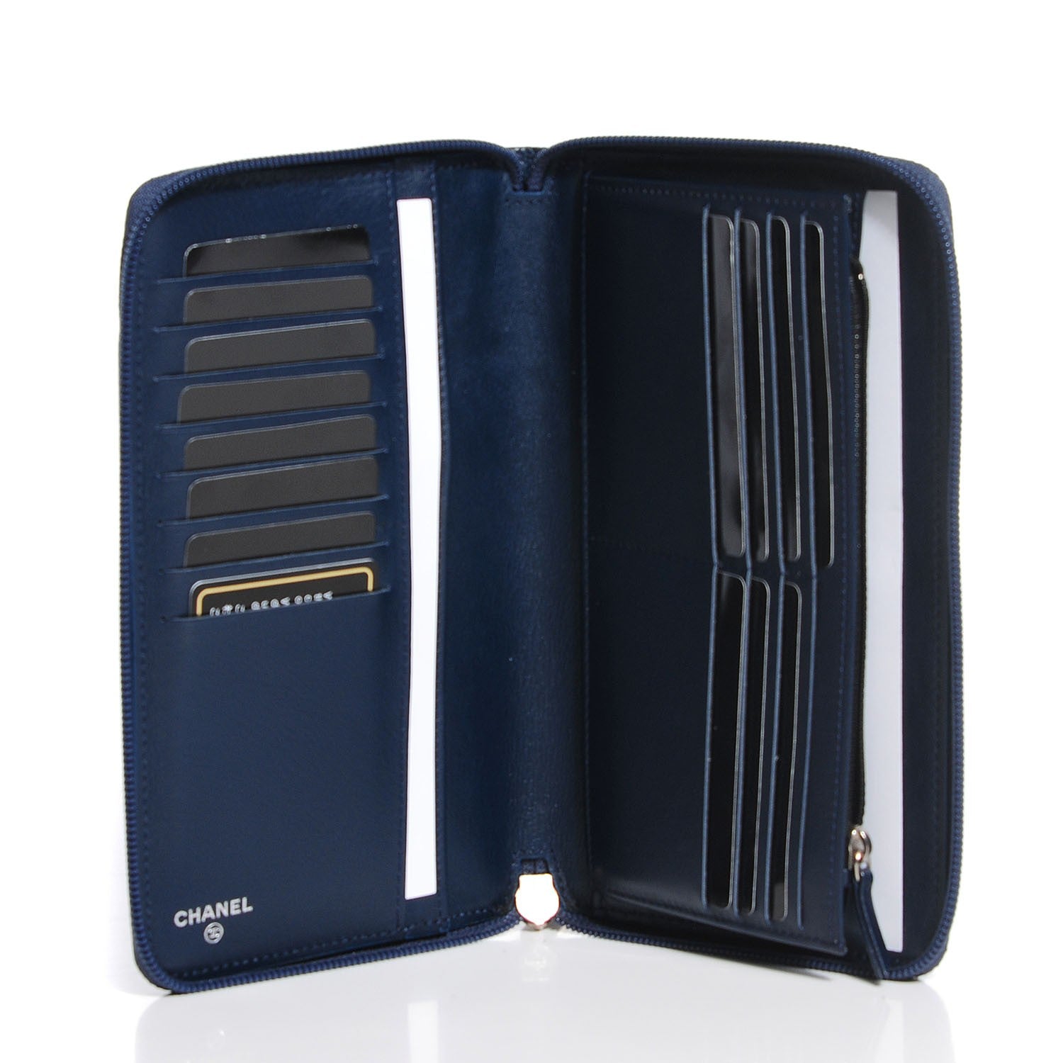 Chanel Caviar Large Timeless CC Zip Around Wallet Navy Blue 5 of 9