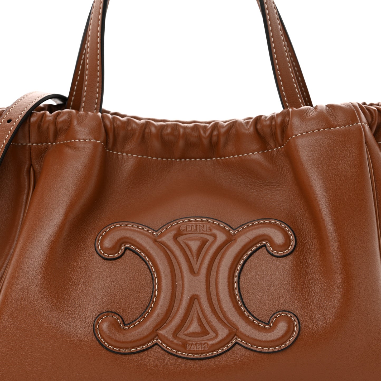 Smooth Calfskin Cuir Small Triomphe Cabas Drawstring Tan