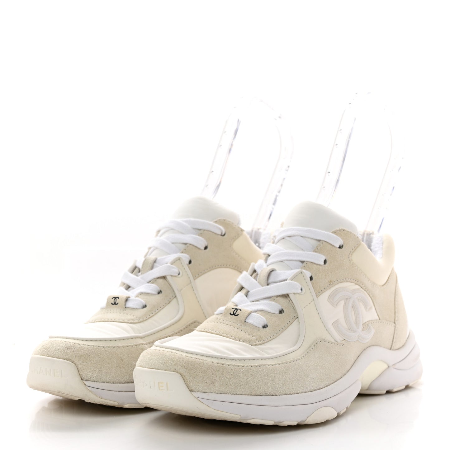 Suede Calfskin Fabric CC Sneakers 38.5 White