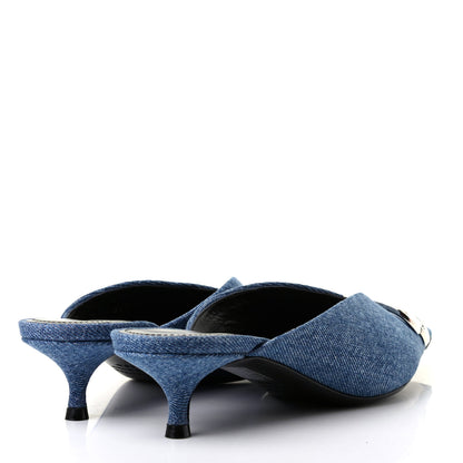 Balenciaga Japanese Vintage Denim BB Knife Pointed Toe 40mm Mules 38.5 Light Blue 4 of 12