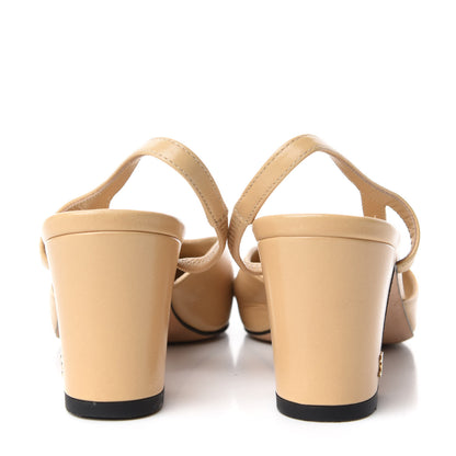 Chanel Goatskin Grosgrain Cap Toe CC Slingback Pumps 35 Beige Black 7 of 10